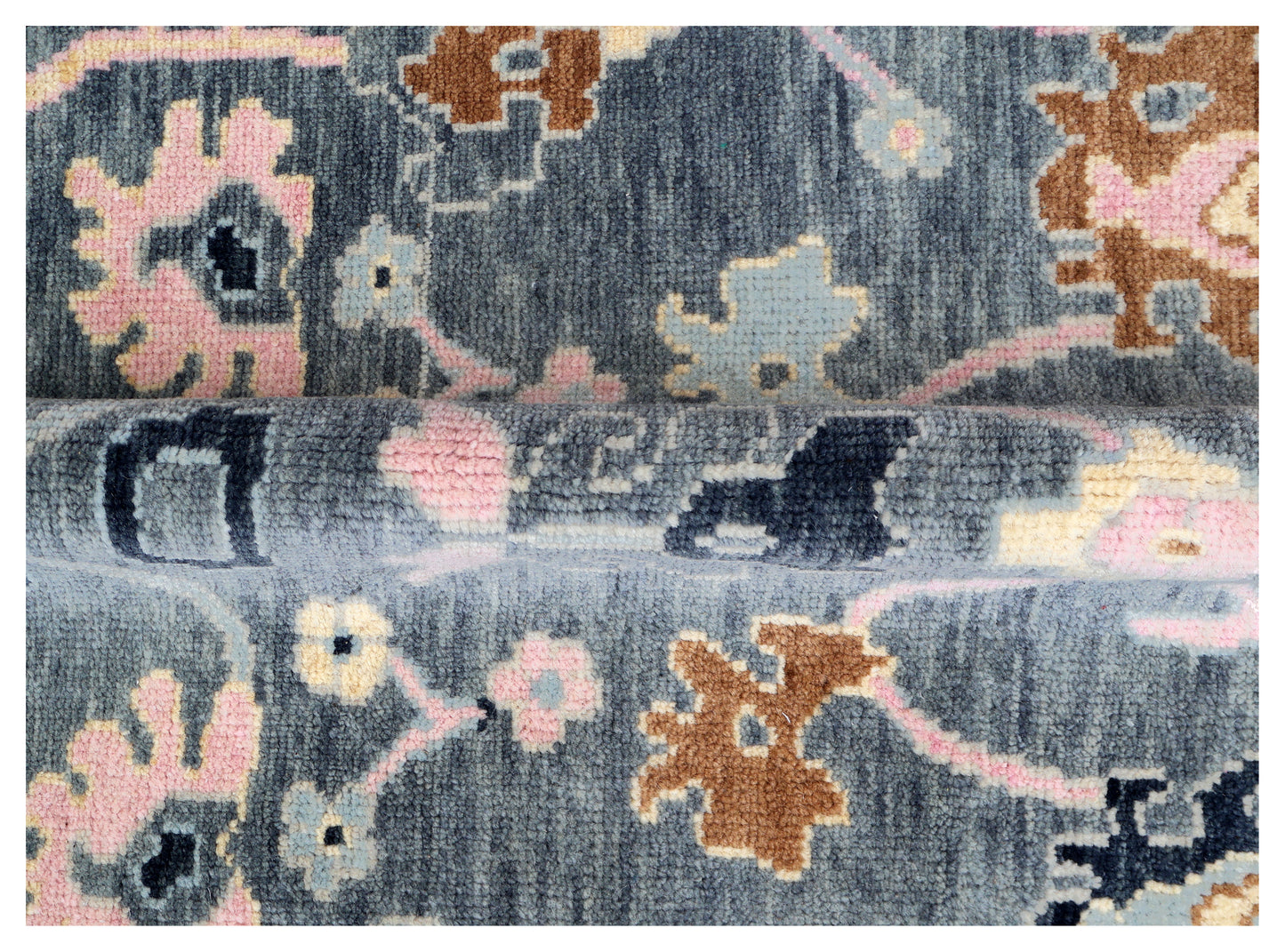 Steel Grey Oushak Floral Vine Botanical Hand Knotted Wool Area Rug