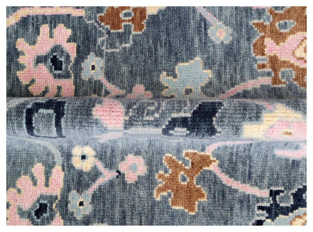 Steel Grey Oushak Floral Vine Botanical Hand Knotted Wool Area Rug