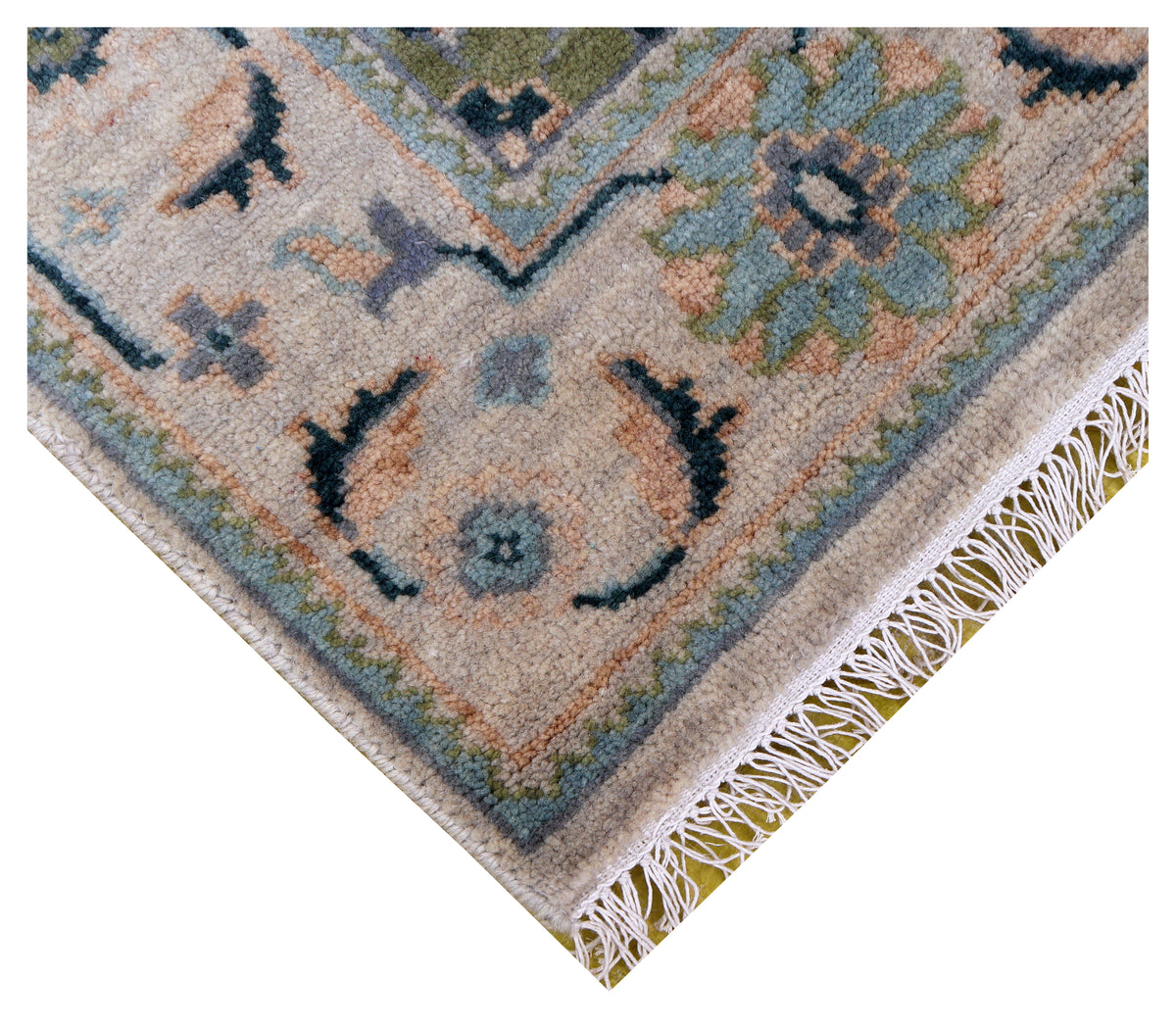Ziegler Oushak Oval Medallion Floral Vine Silver Ivory Hand Knotted Wool Area Rug