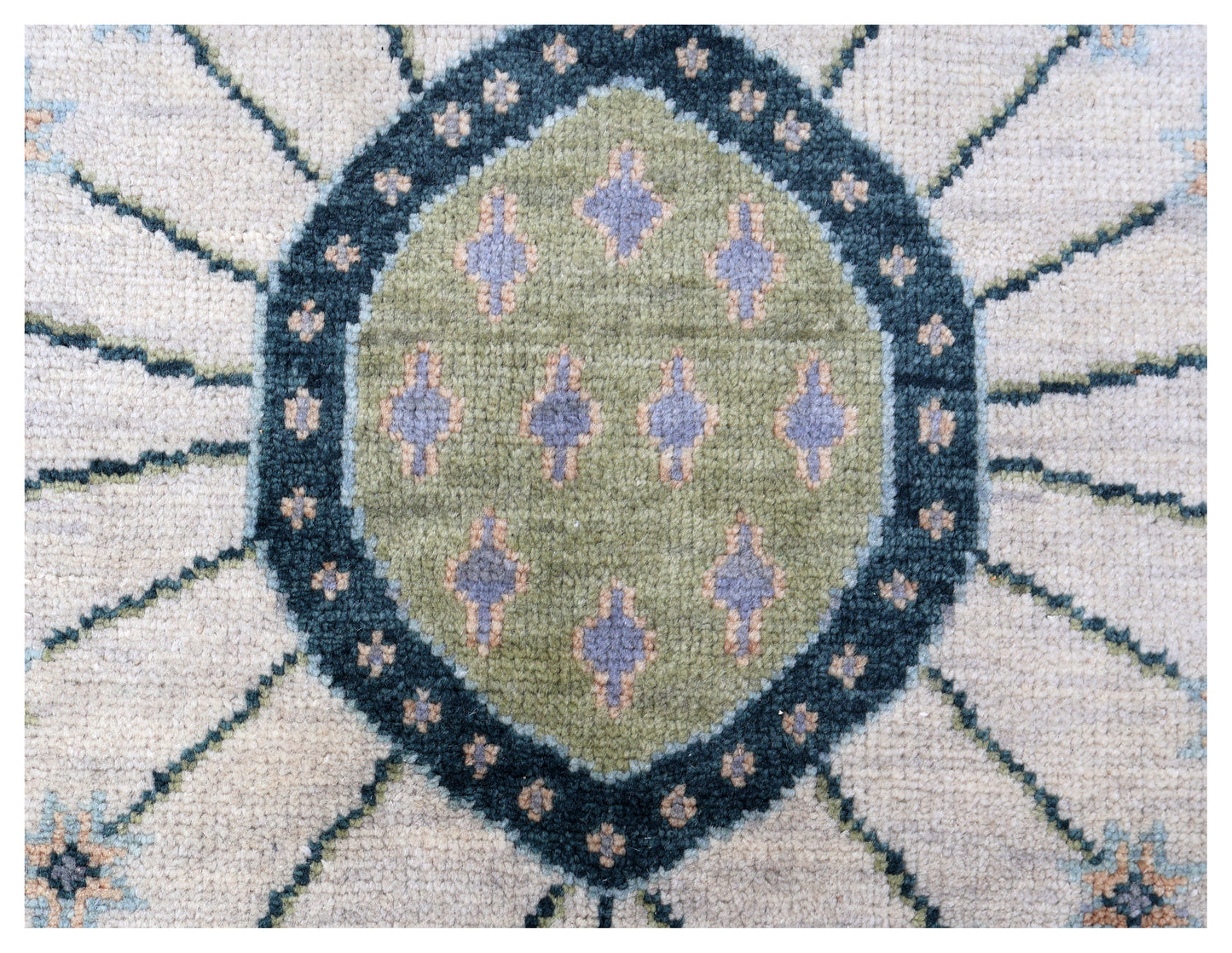 Ziegler Oushak Oval Medallion Floral Vine Silver Ivory Hand Knotted Wool Area Rug