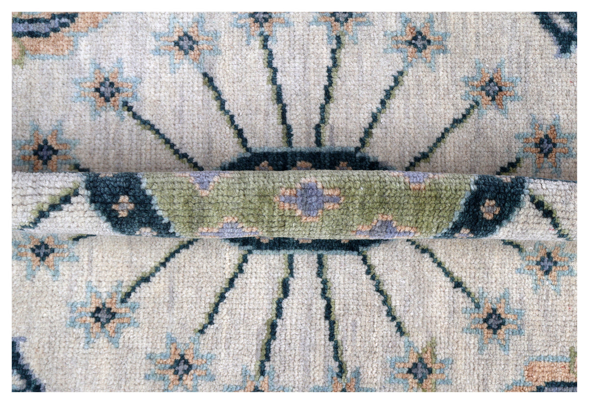 Ziegler Oushak Oval Medallion Floral Vine Silver Ivory Hand Knotted Wool Area Rug