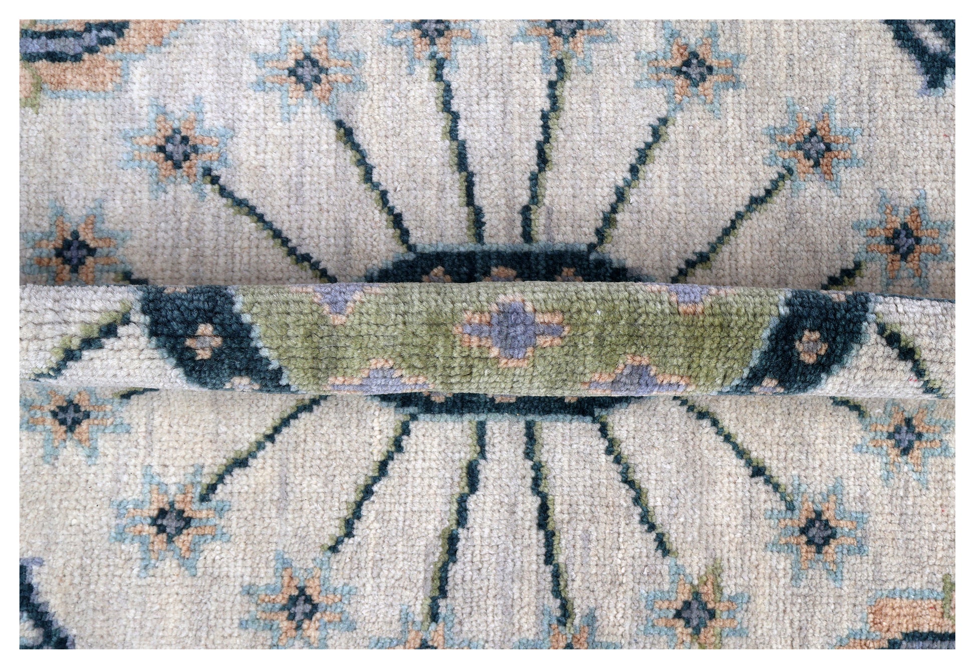 Ziegler Oushak Oval Medallion Floral Vine Silver Ivory Hand Knotted Wool Area Rug