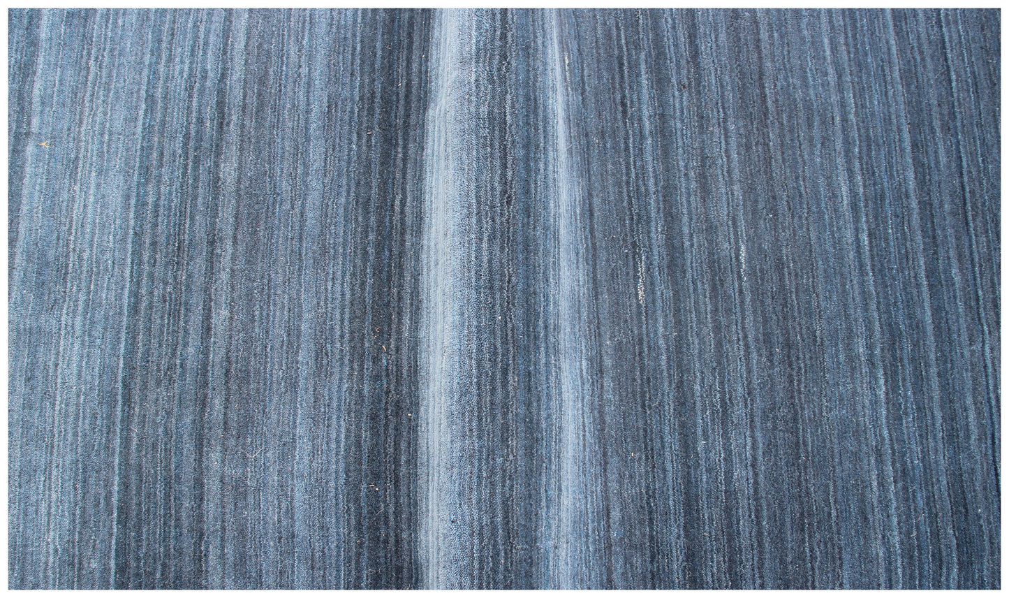 Modern Solid Blue and Gray Stripes Design Handloom Multi Size Wool Area Rug.