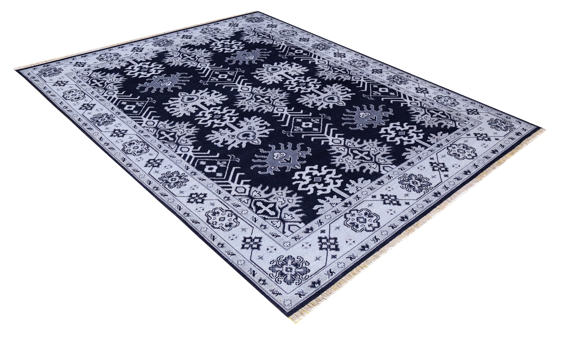 Navy Ivory Geometric Kazak Tribal Sunburst Wool Hand Knotted Traditional 8x10 Area Rug