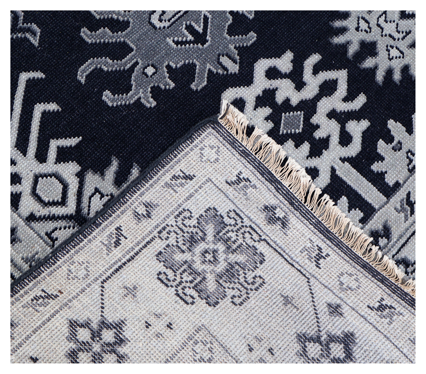 Navy Ivory Geometric Kazak Tribal Sunburst Wool Hand Knotted Traditional 8x10 Area Rug
