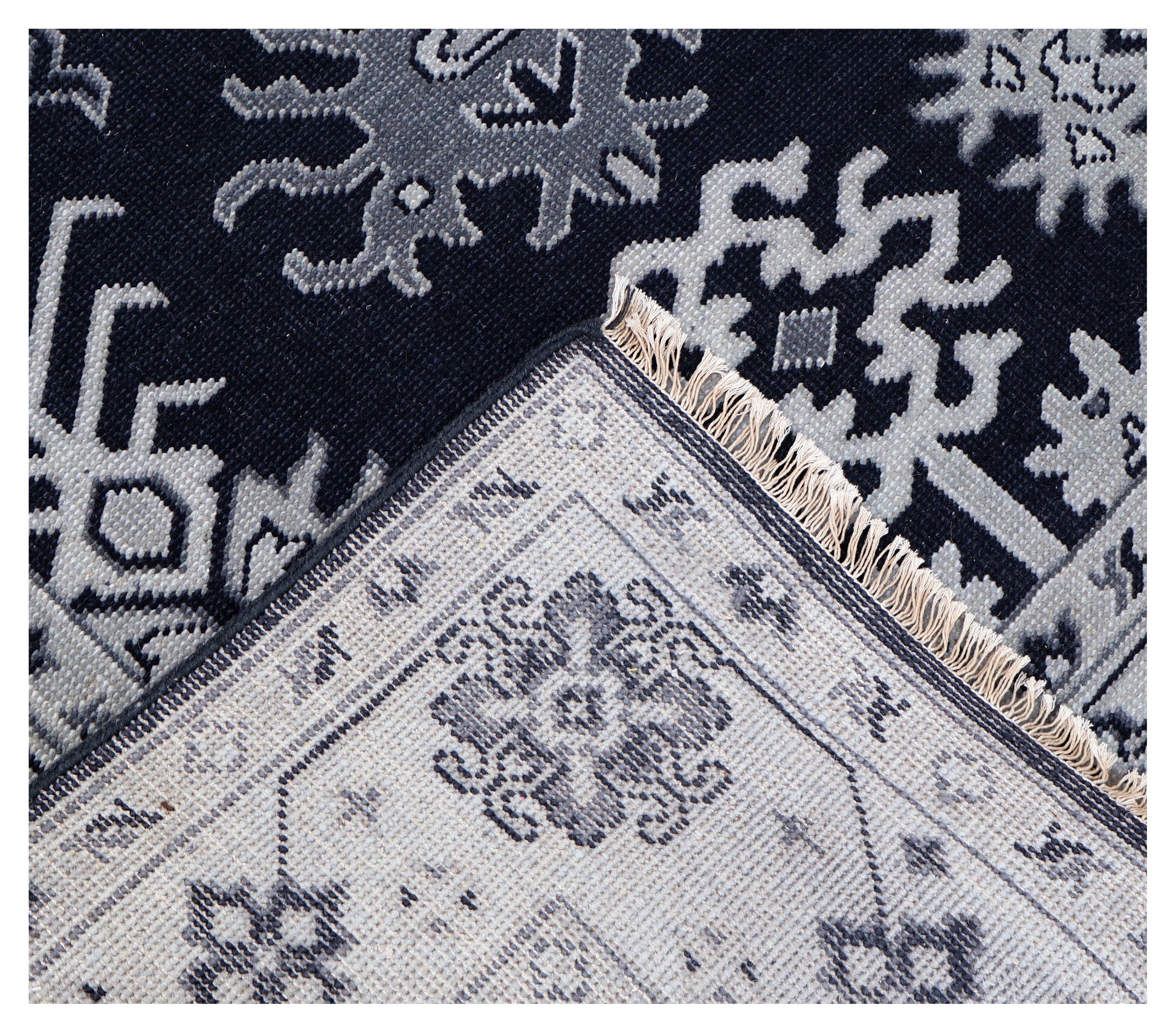 Navy Ivory Geometric Kazak Tribal Sunburst Wool Hand Knotted Traditional 8x10 Area Rug