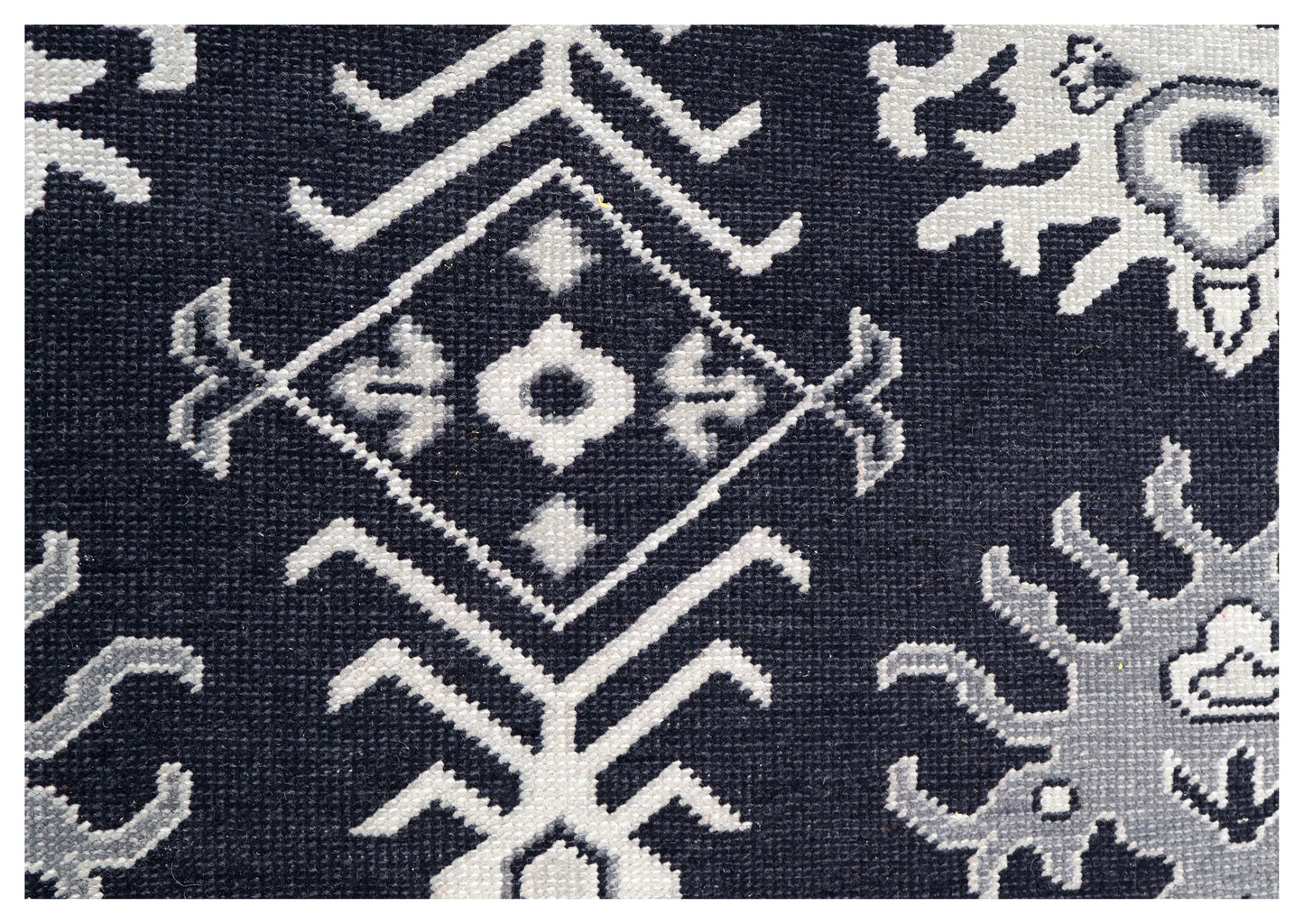Navy Ivory Geometric Kazak Tribal Sunburst Wool Hand Knotted Traditional 8x10 Area Rug