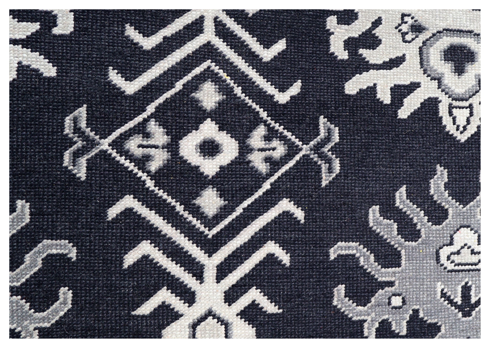 Navy Ivory Geometric Kazak Tribal Sunburst Wool Hand Knotted Traditional 8x10 Area Rug