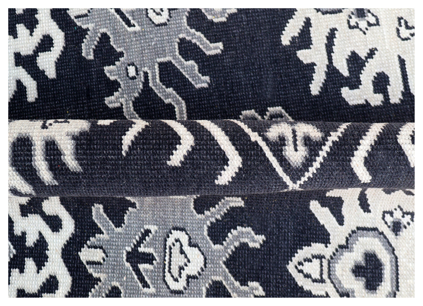 Navy Ivory Geometric Kazak Tribal Sunburst Wool Hand Knotted Traditional 8x10 Area Rug