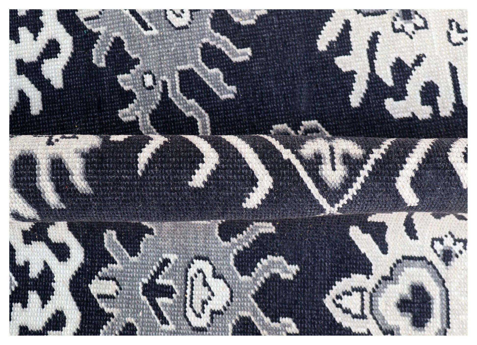 Navy Ivory Geometric Kazak Tribal Sunburst Wool Hand Knotted Traditional 8x10 Area Rug