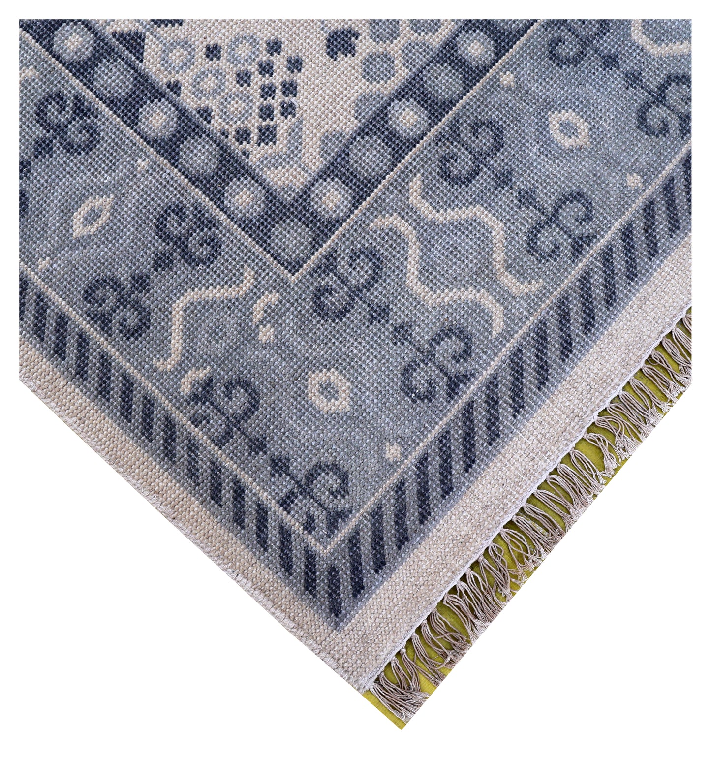 Ivory Grey Geometric Micro-Tile Cross-Stitch Wool Hand Knotted Modern 8x10 Area Rug