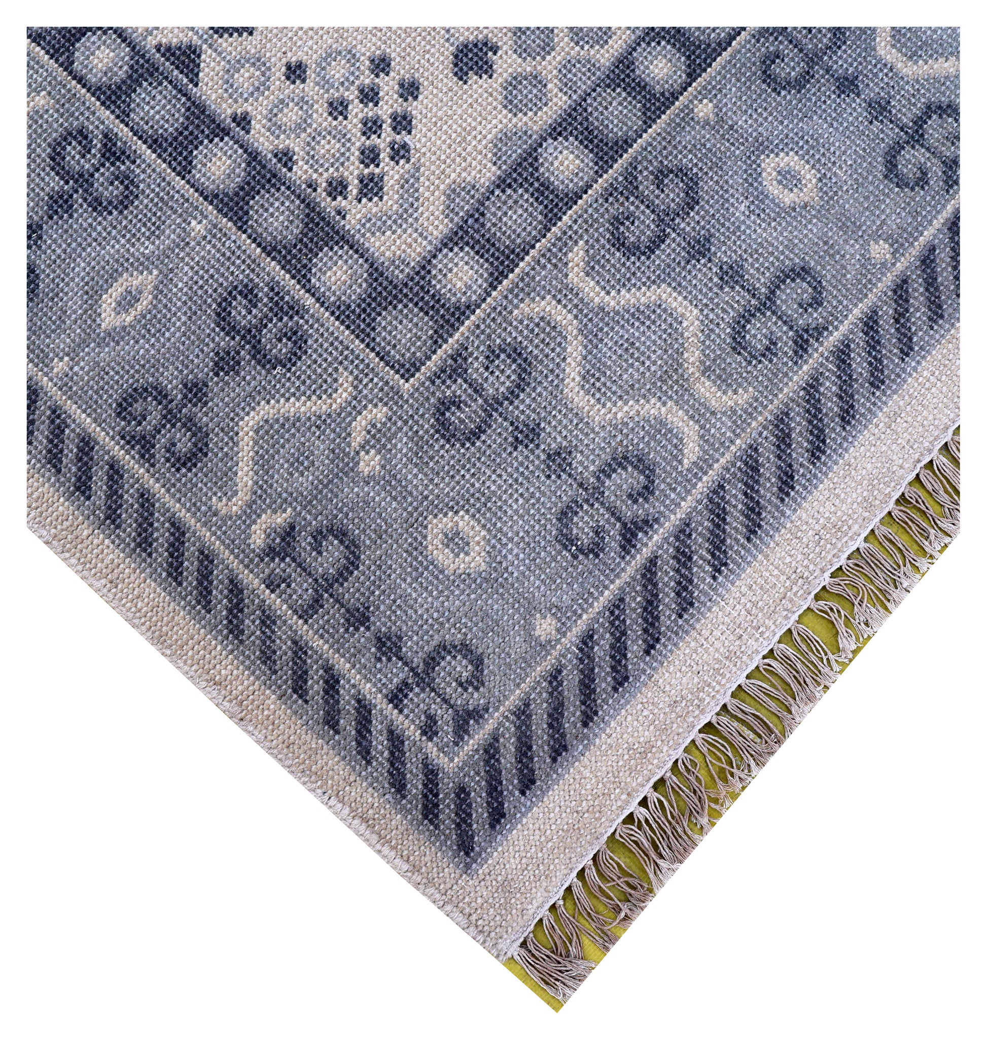 Ivory Grey Geometric Micro-Tile Cross-Stitch Wool Hand Knotted Modern 8x10 Area Rug