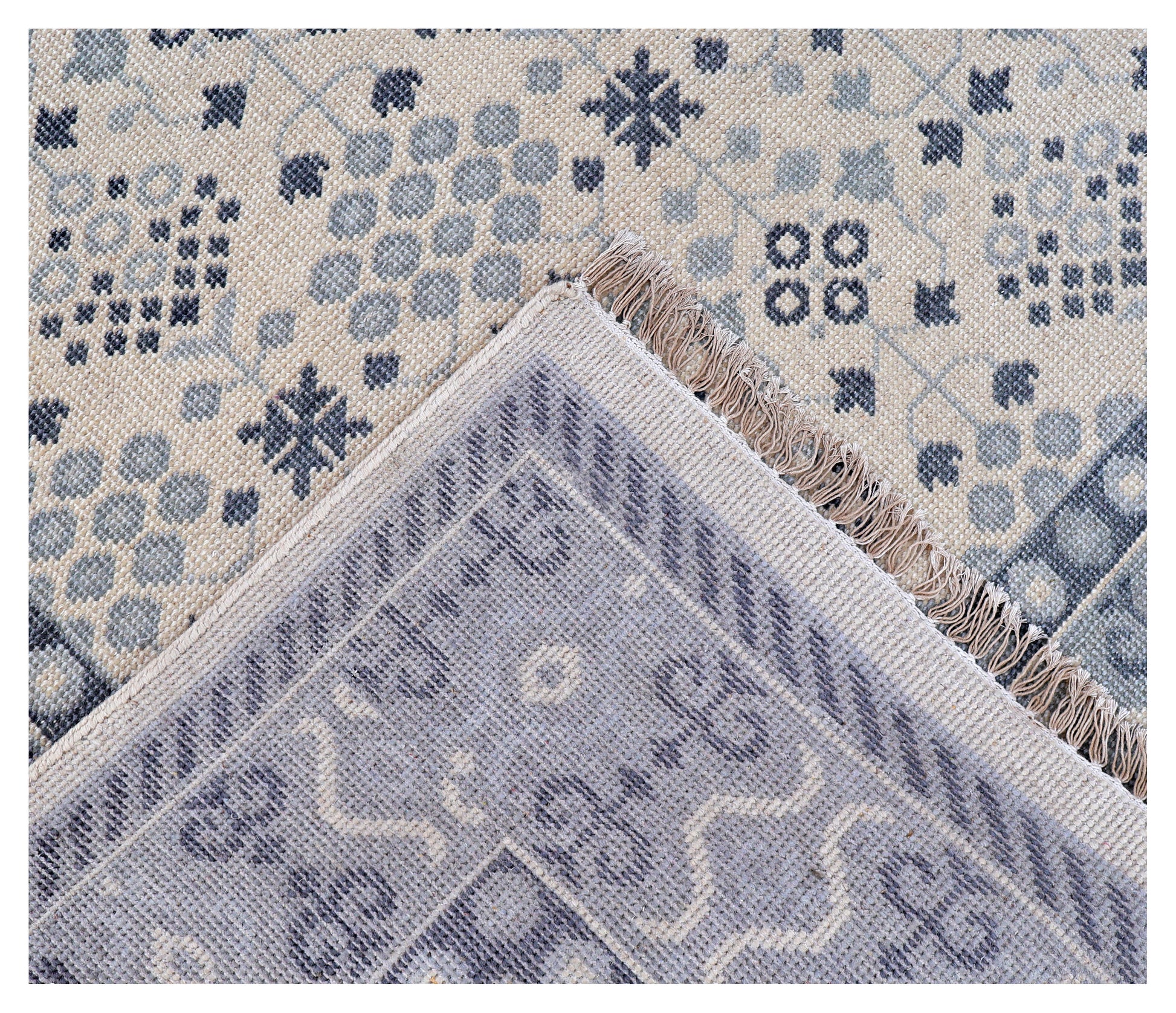 Ivory Grey Geometric Micro-Tile Cross-Stitch Wool Hand Knotted Modern 8x10 Area Rug