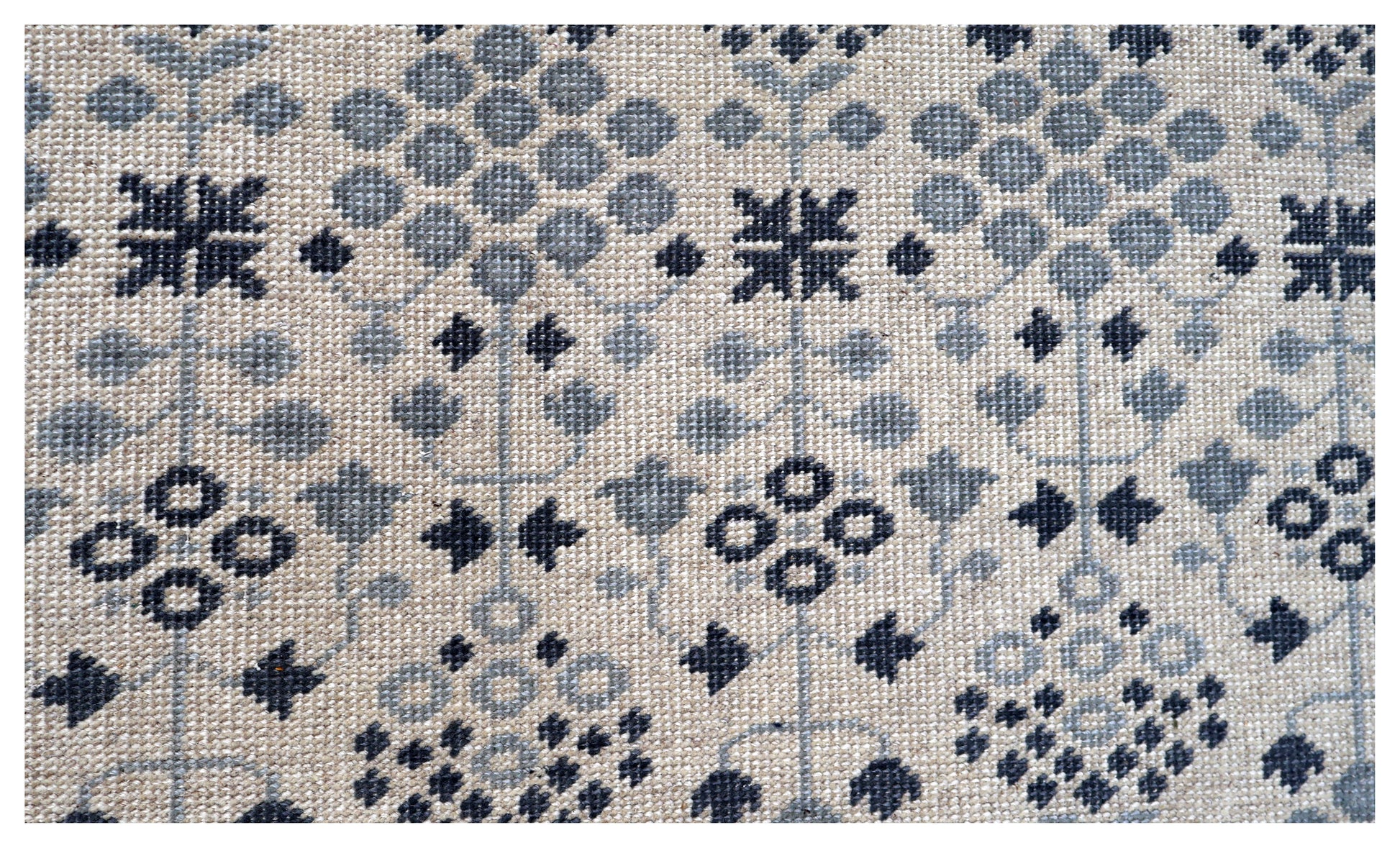 Ivory Grey Geometric Micro-Tile Cross-Stitch Wool Hand Knotted Modern 8x10 Area Rug