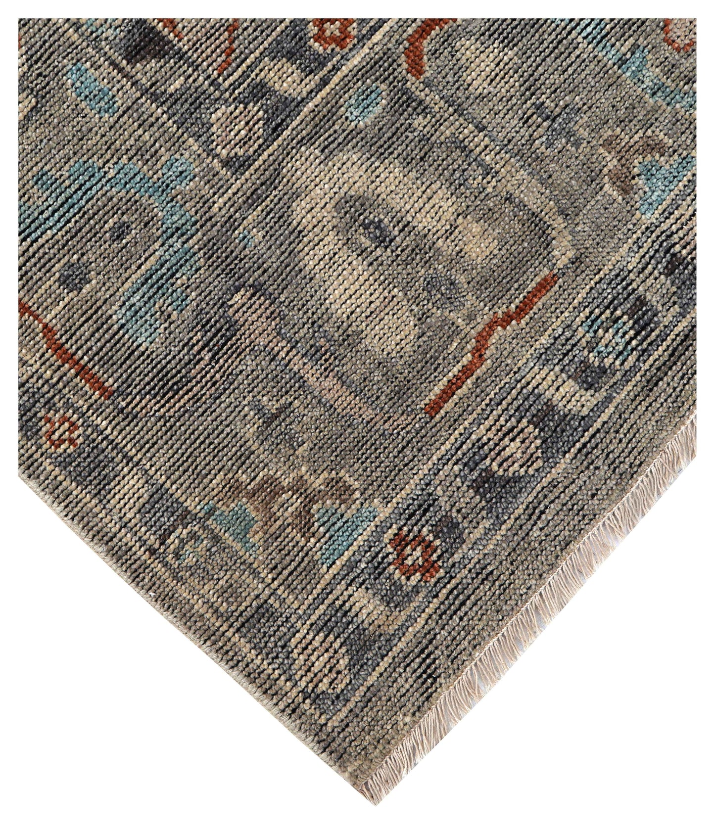 Silver Grey Teal Ivory Crimson Oushak Floral Hand Knotted Wool Silk 8x10 Bhadohi Area Rug