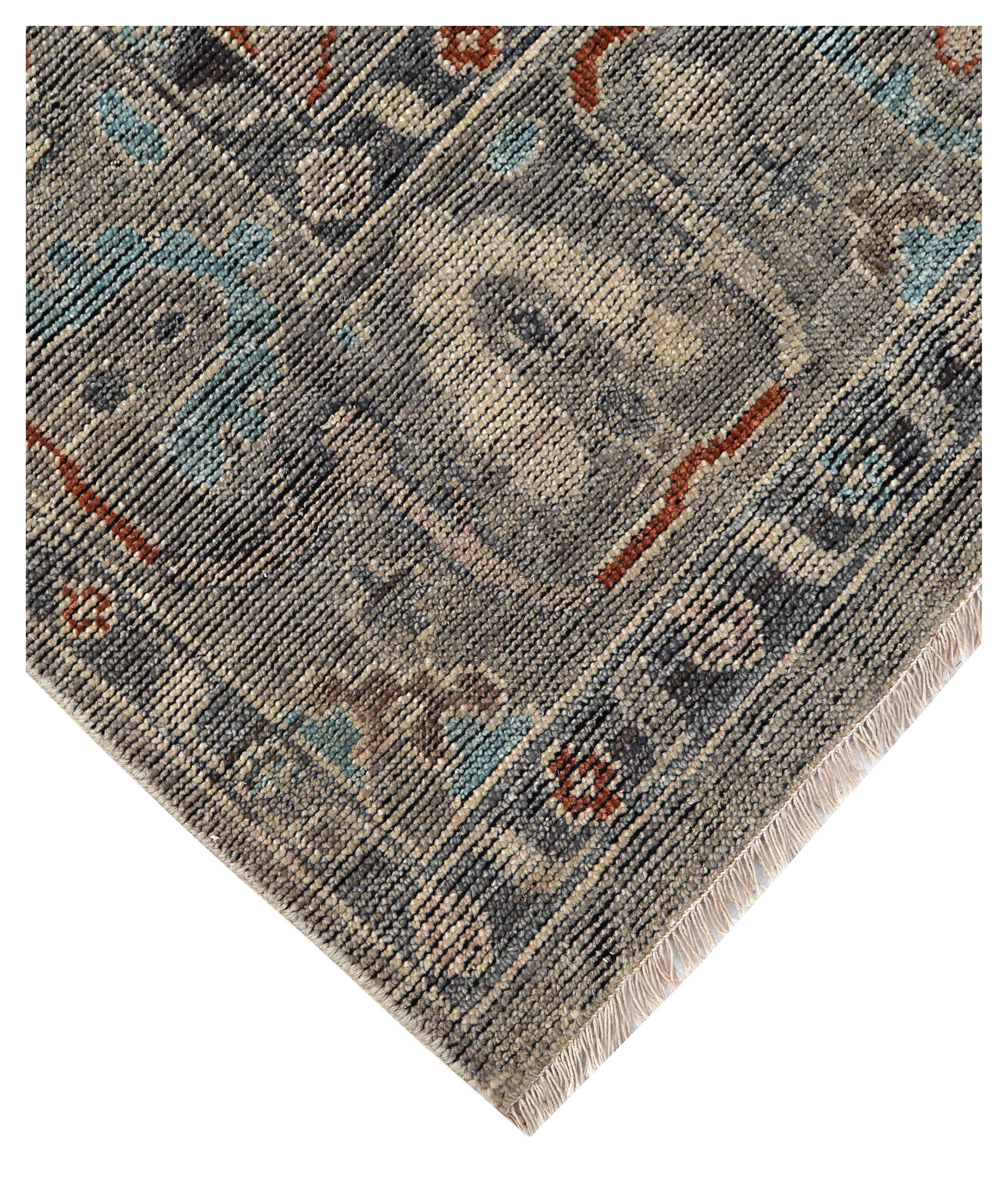 Silver Grey Teal Ivory Crimson Oushak Floral Hand Knotted Wool Silk 8x10 Bhadohi Area Rug