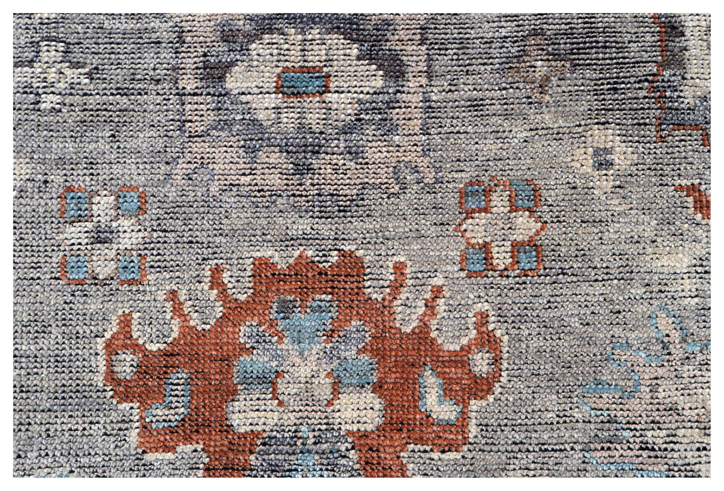 Silver Grey Teal Ivory Crimson Oushak Floral Hand Knotted Wool Silk 8x10 Bhadohi Area Rug