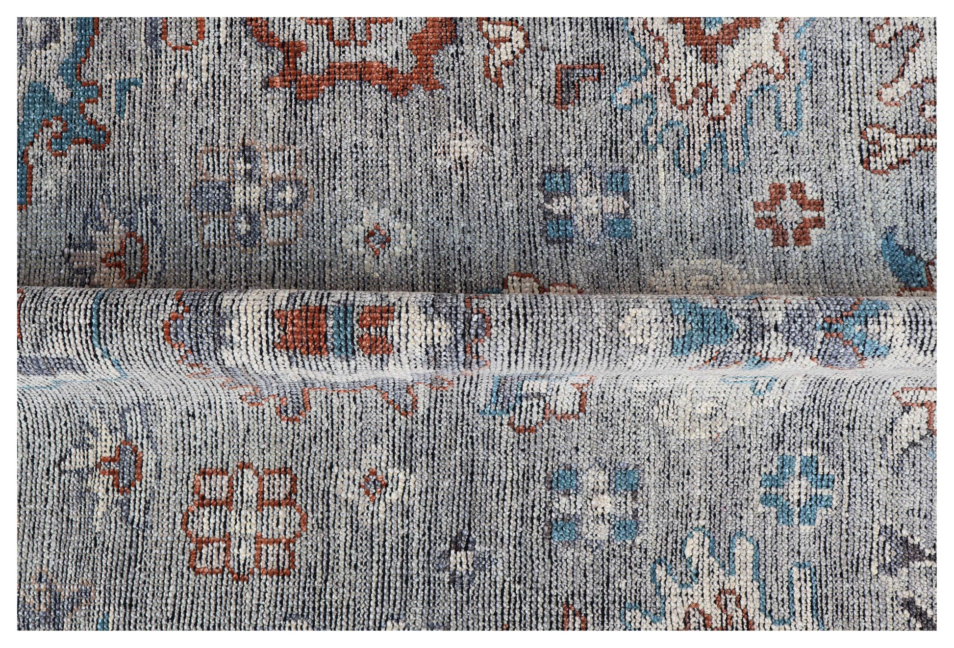 Silver Grey Teal Ivory Crimson Oushak Floral Hand Knotted Wool Silk 8x10 Bhadohi Area Rug