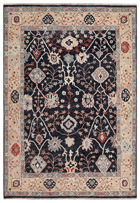 Navy Black Ivory Crimson Grey Ziegler Floral Vine Hand Knotted Wool Silk 9x12 Bhadohi Area Rug
