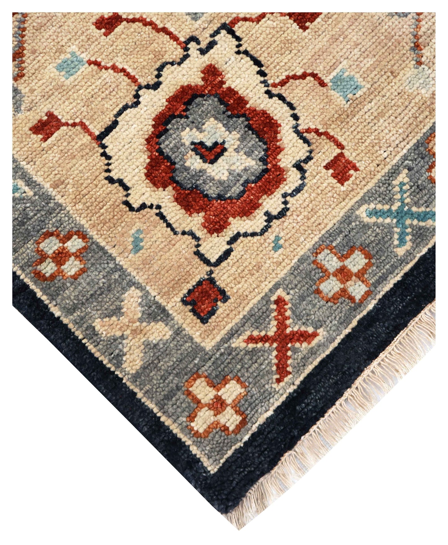 Navy Black Ivory Crimson Grey Ziegler Floral Vine Hand Knotted Wool Silk 9x12 Bhadohi Area Rug