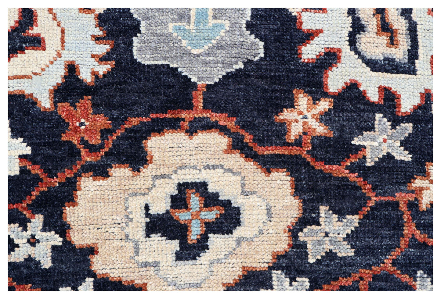 Navy Black Ivory Crimson Grey Ziegler Floral Vine Hand Knotted Wool Silk 9x12 Bhadohi Area Rug