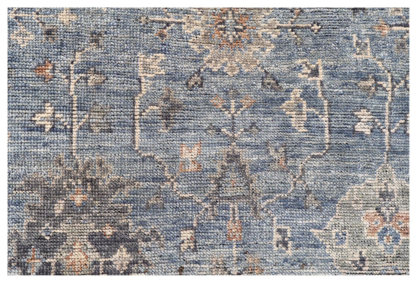 Steel Blue Denim Ivory Taupe Rust Tribal Geometric Hand Knotted Wool Silk 6x9 Bhadohi Area Rug