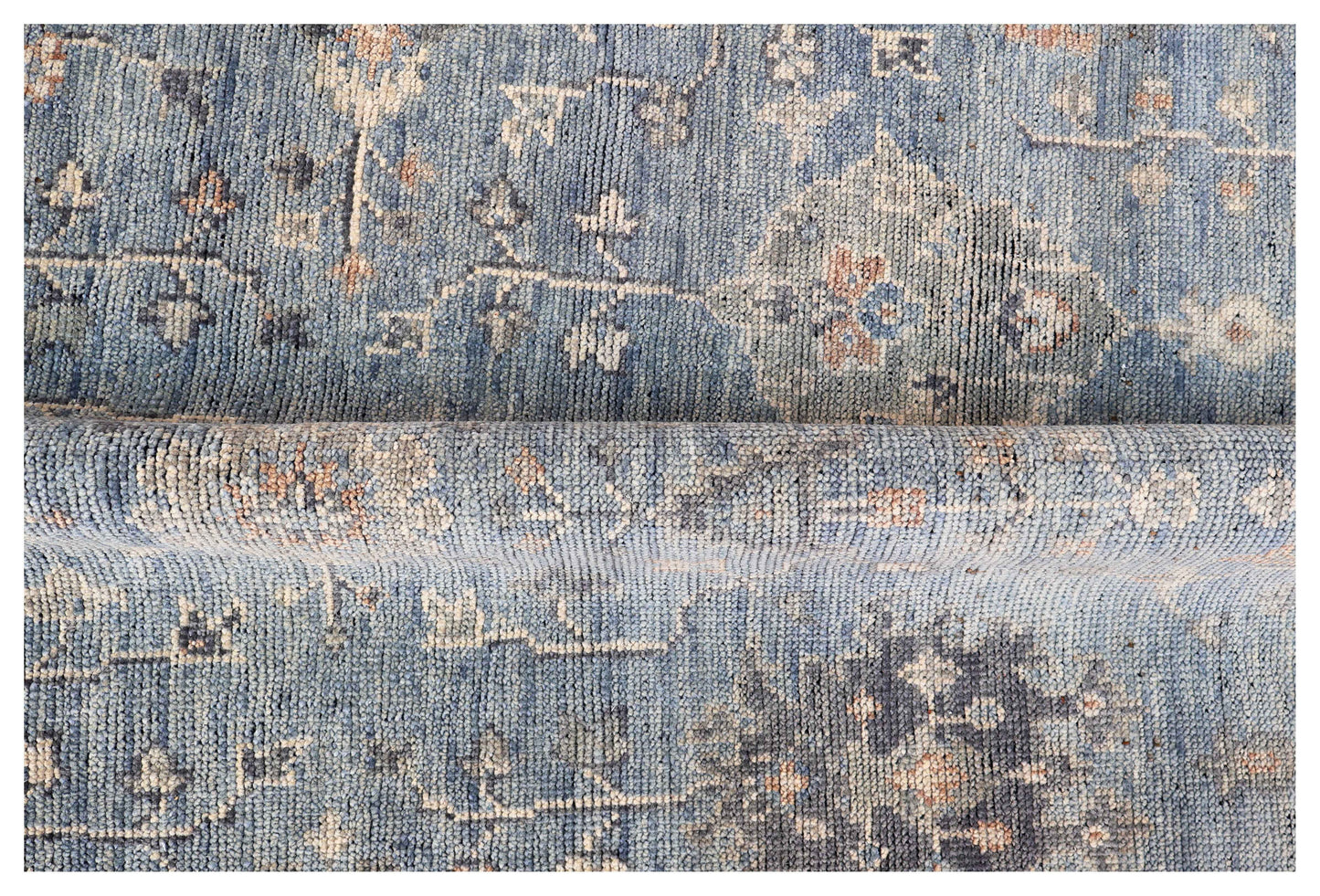 Steel Blue Denim Ivory Taupe Rust Tribal Geometric Hand Knotted Wool Silk 6x9 Bhadohi Area Rug