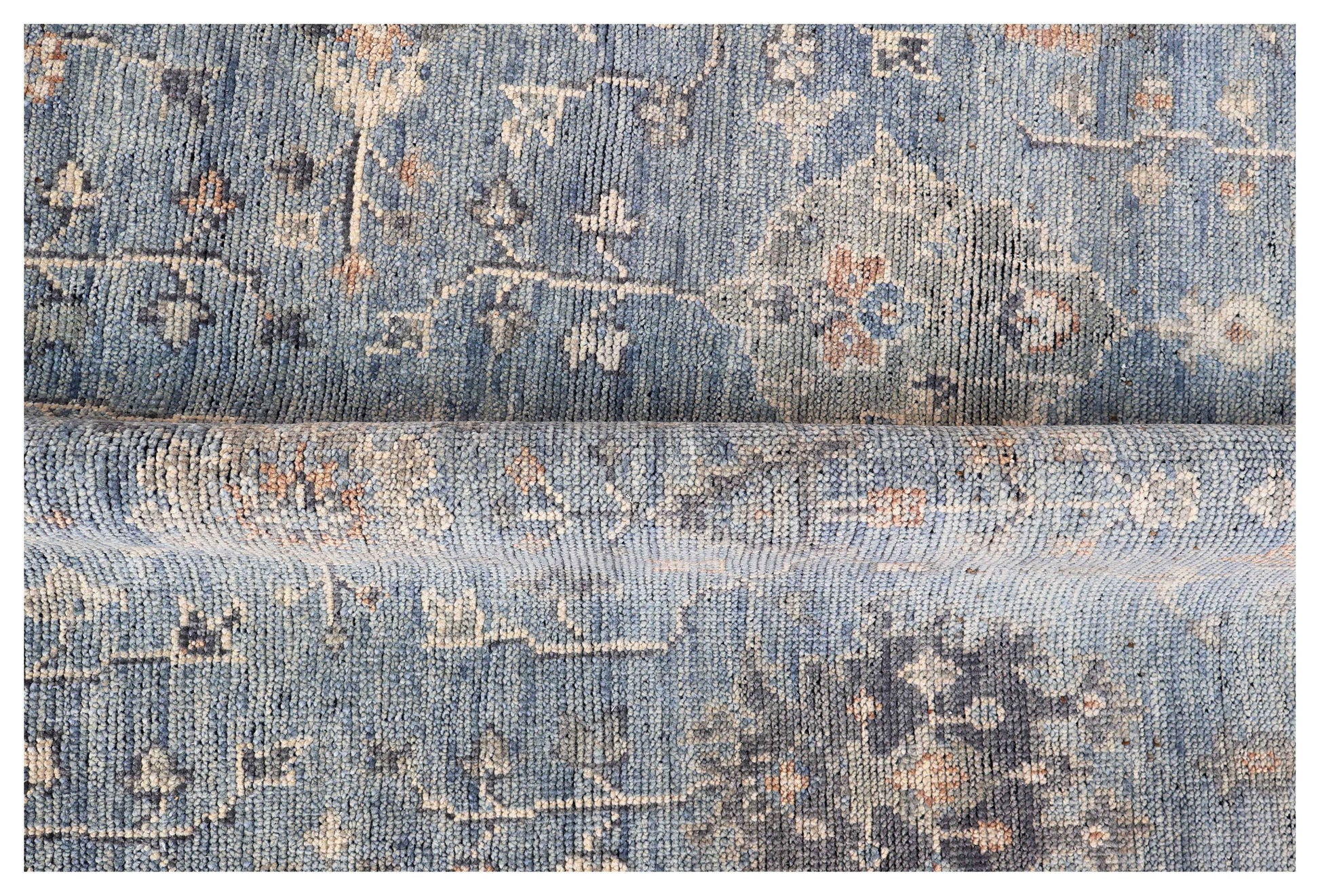 Steel Blue Denim Ivory Taupe Rust Tribal Geometric Hand Knotted Wool Silk 6x9 Bhadohi Area Rug