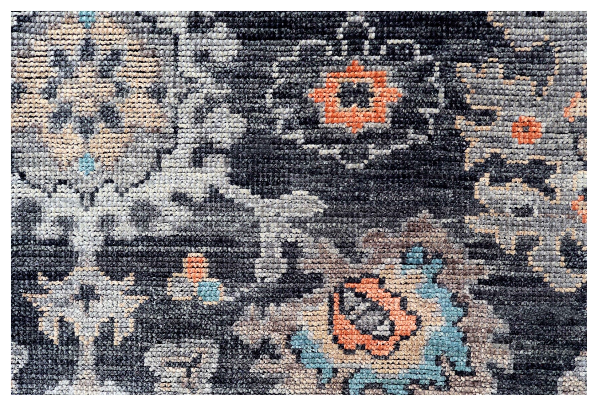 Charcoal Black Silver Sage Coral Persian Floral Vine Hand Knotted Wool Silk 6x9 Bhadohi Area Rug