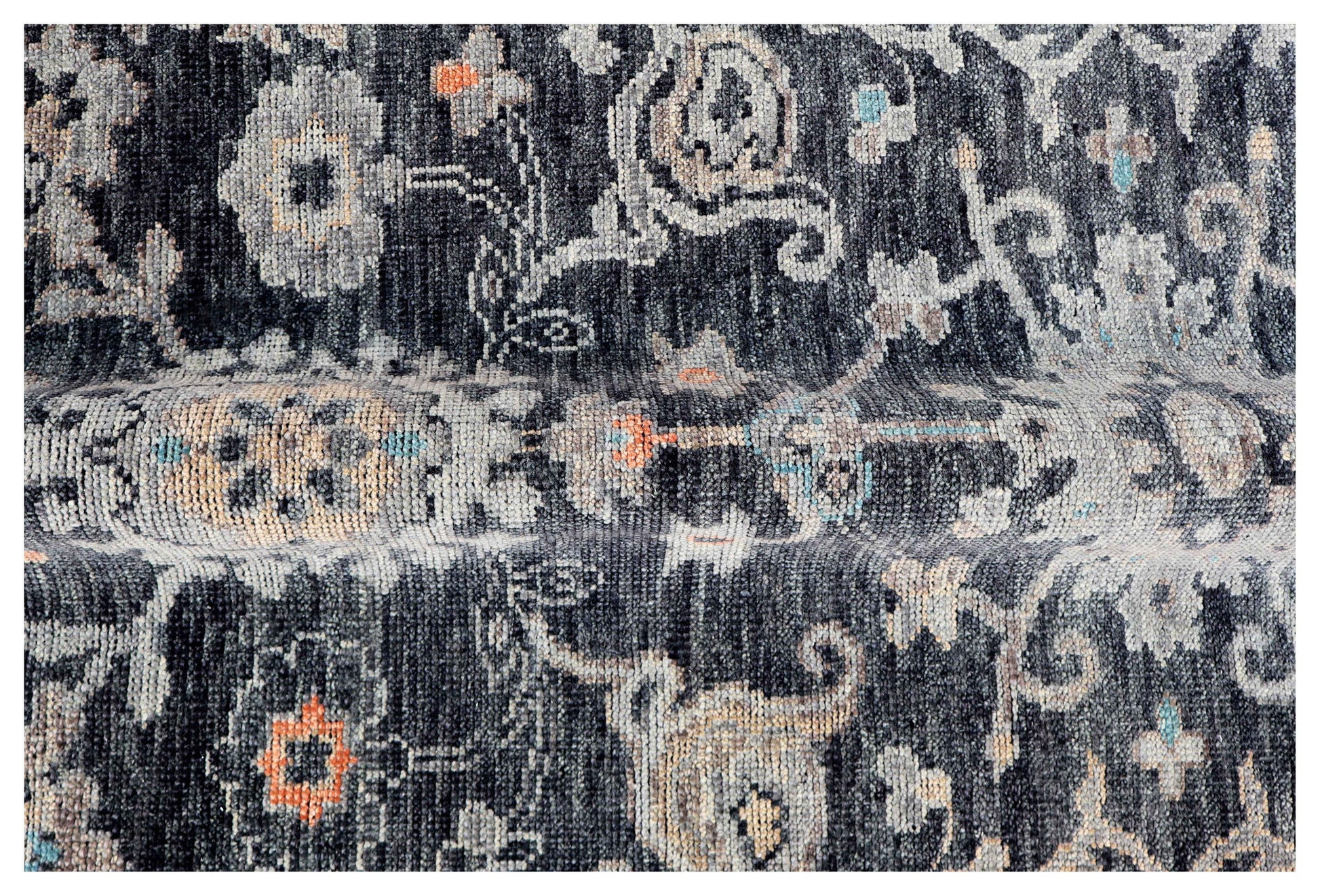 Charcoal Black Silver Sage Coral Persian Floral Vine Hand Knotted Wool Silk 6x9 Bhadohi Area Rug