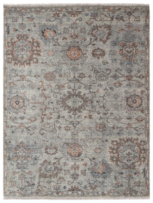 Silver Ivory Taupe Blush Pink Sage Antique Washed Oushak Floral Hand Knotted Wool Silk 8x10 Bhadohi Area Rug