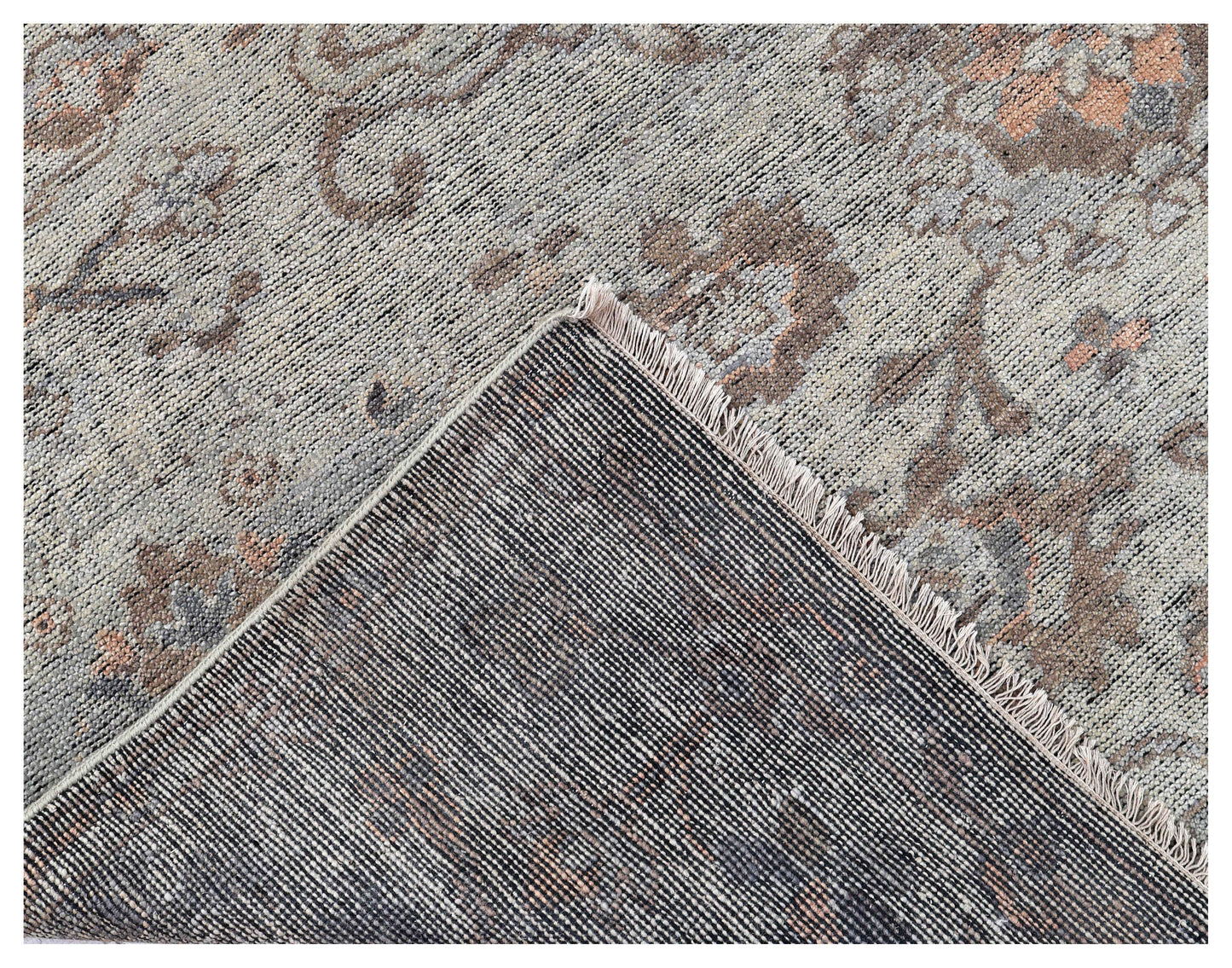 Silver Ivory Taupe Blush Pink Sage Antique Washed Oushak Floral Hand Knotted Wool Silk 8x10 Bhadohi Area Rug