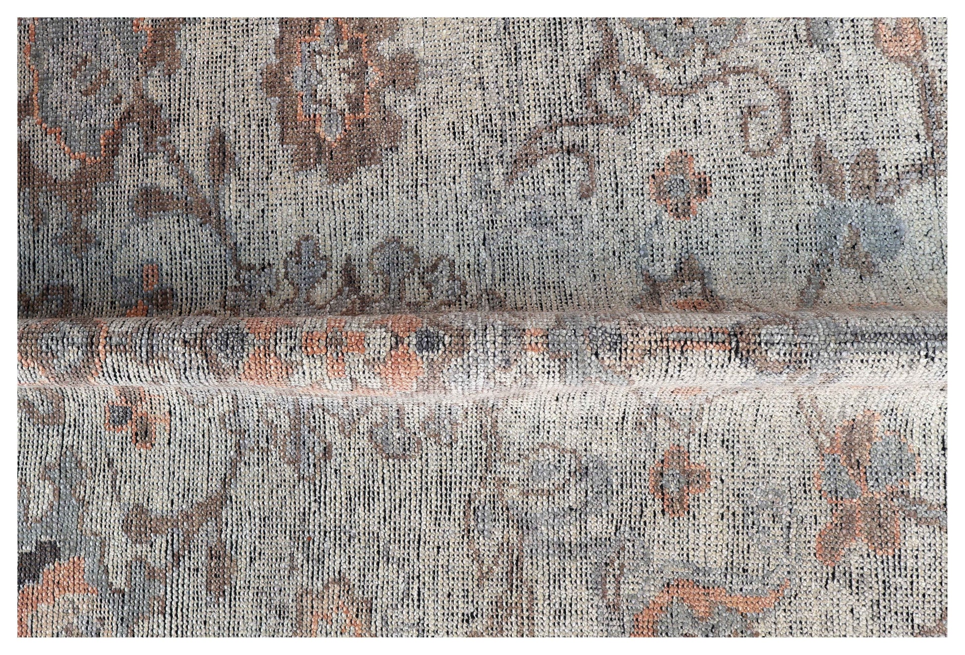 Silver Ivory Taupe Blush Pink Sage Antique Washed Oushak Floral Hand Knotted Wool Silk 8x10 Bhadohi Area Rug