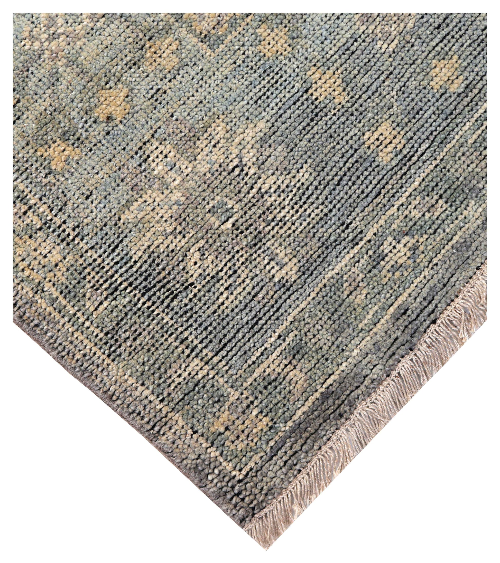 Charcoal Taupe Gold Amber Sage Green Oushak Floral Hand Knotted Wool Silk 8x10 Bhadohi Area Rug