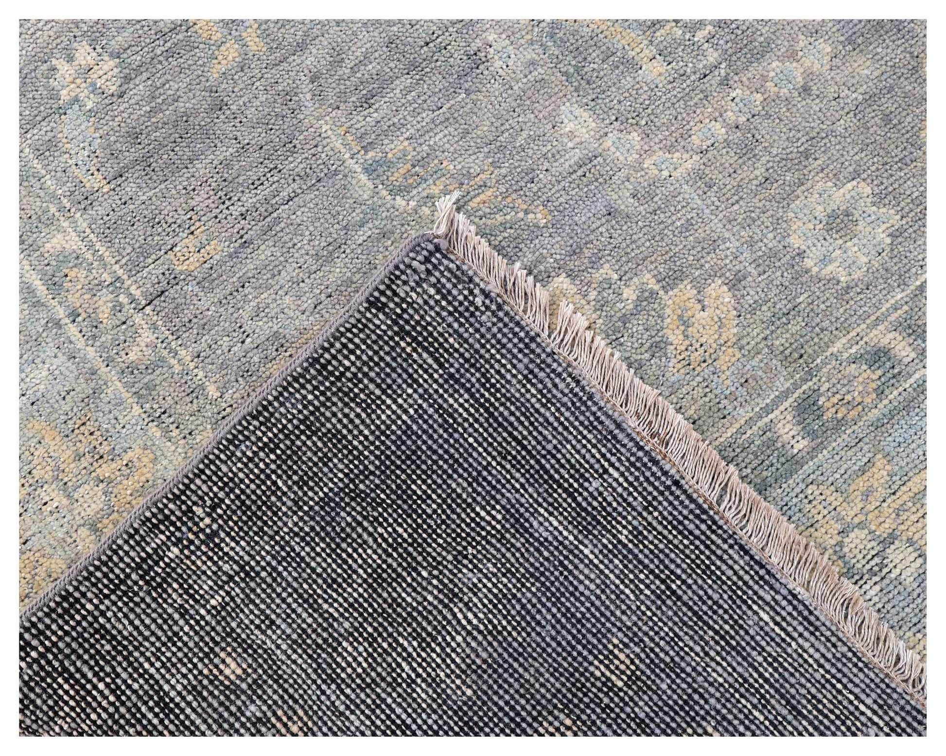 Charcoal Taupe Gold Amber Sage Green Oushak Floral Hand Knotted Wool Silk 8x10 Bhadohi Area Rug