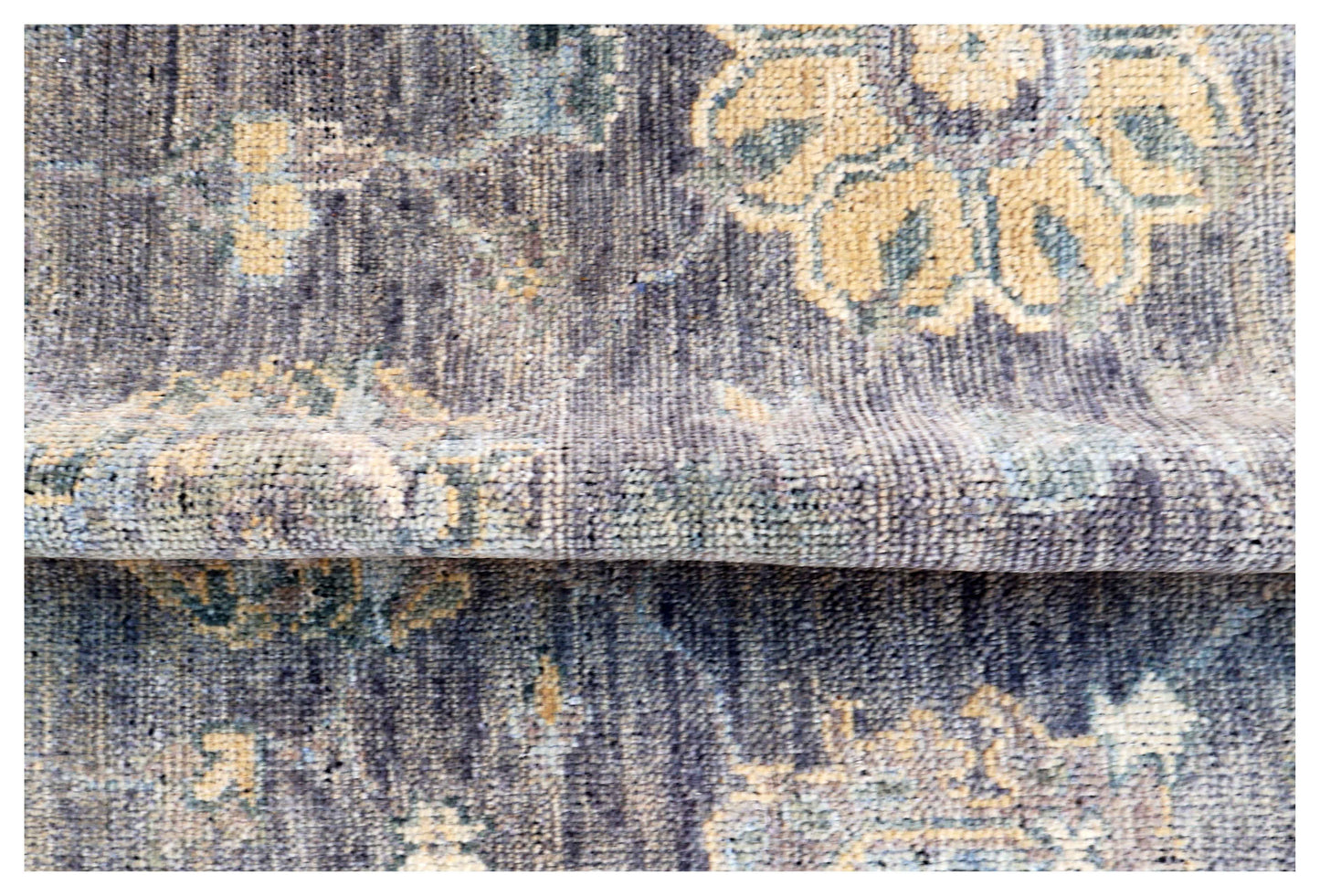 Charcoal Taupe Gold Amber Sage Green Oushak Floral Hand Knotted Wool Silk 8x10 Bhadohi Area Rug