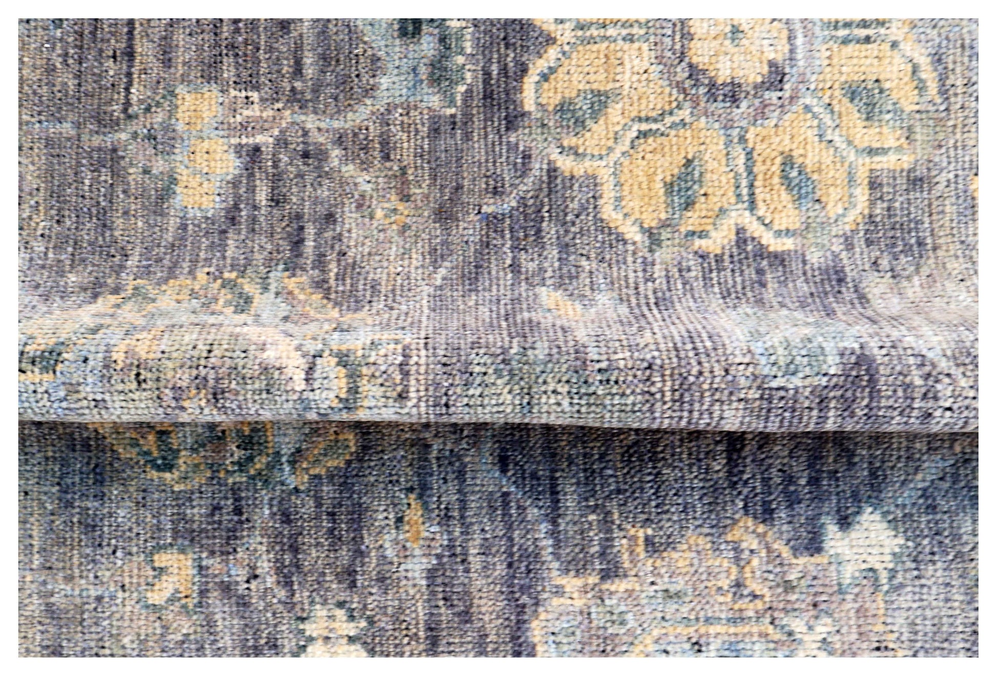 Charcoal Taupe Gold Amber Sage Green Oushak Floral Hand Knotted Wool Silk 8x10 Bhadohi Area Rug