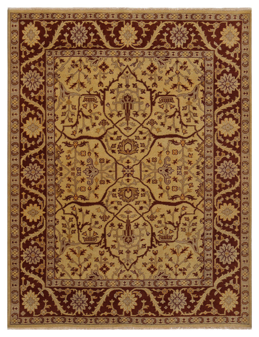 Gold Maroon Oushak Floral Hand Knotted Wool Vintage Oriental 8.6x10 Area Rug