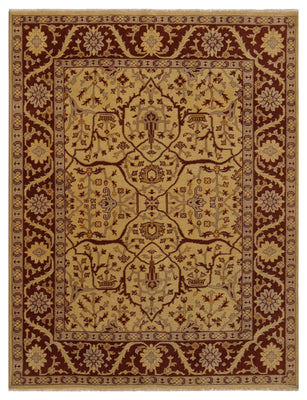 Gold Maroon Oushak Floral Hand Knotted Wool Vintage Oriental 8.6x10 Area Rug