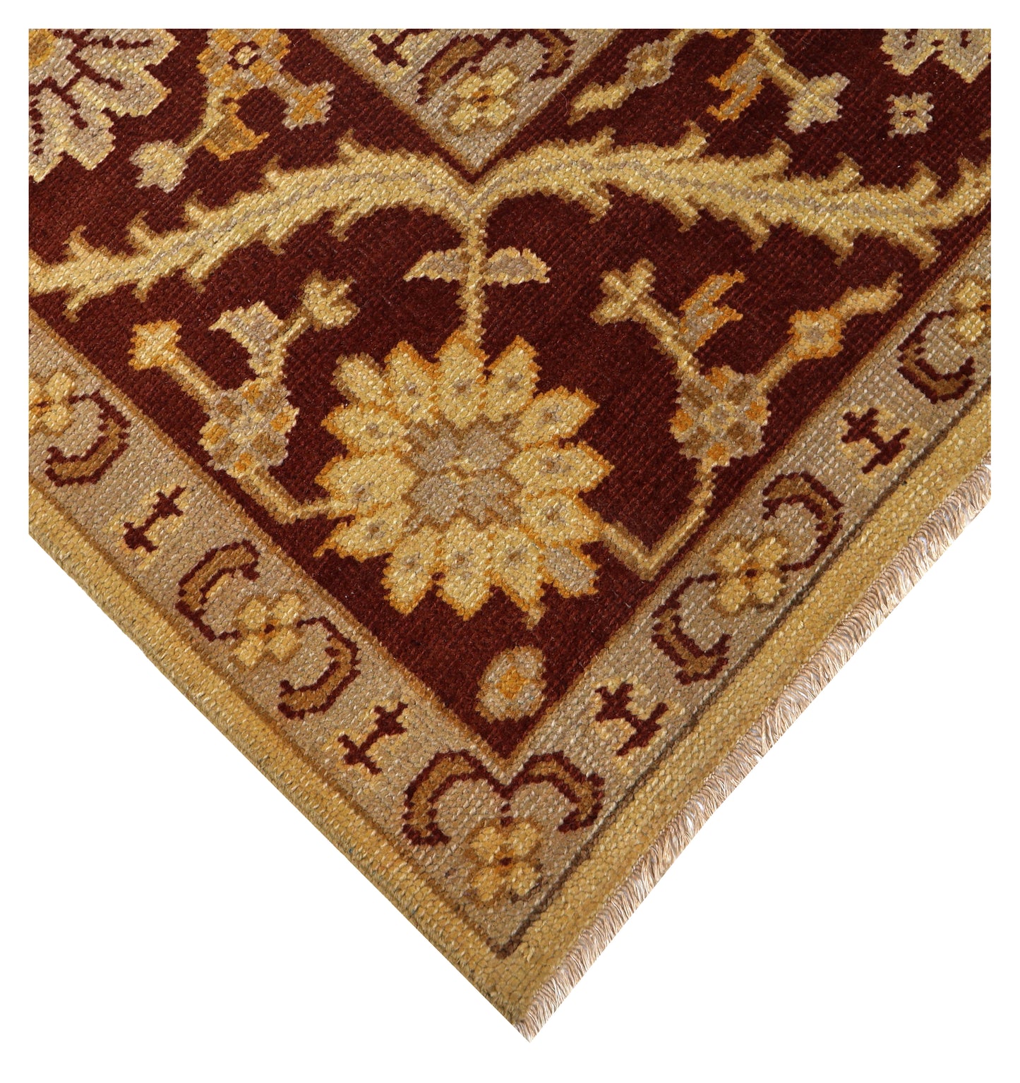 Gold Maroon Oushak Floral Hand Knotted Wool Vintage Oriental 8.6x10 Area Rug