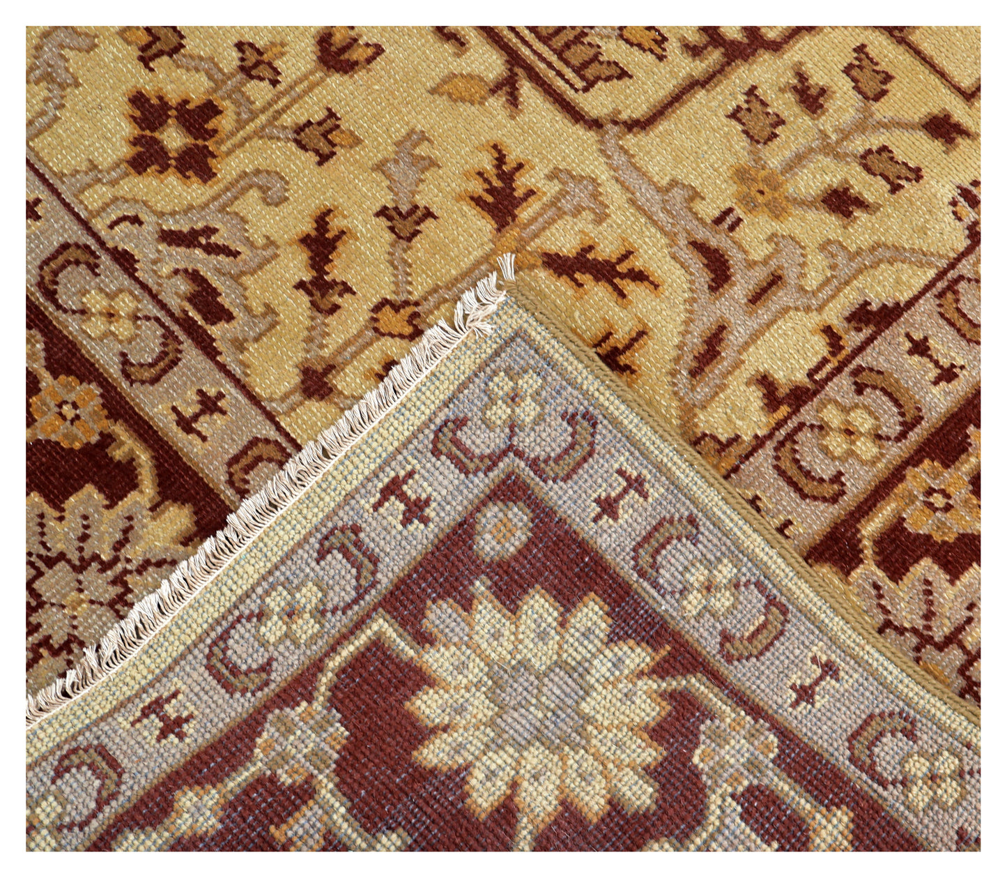 Gold Maroon Oushak Floral Hand Knotted Wool Vintage Oriental 8.6x10 Area Rug