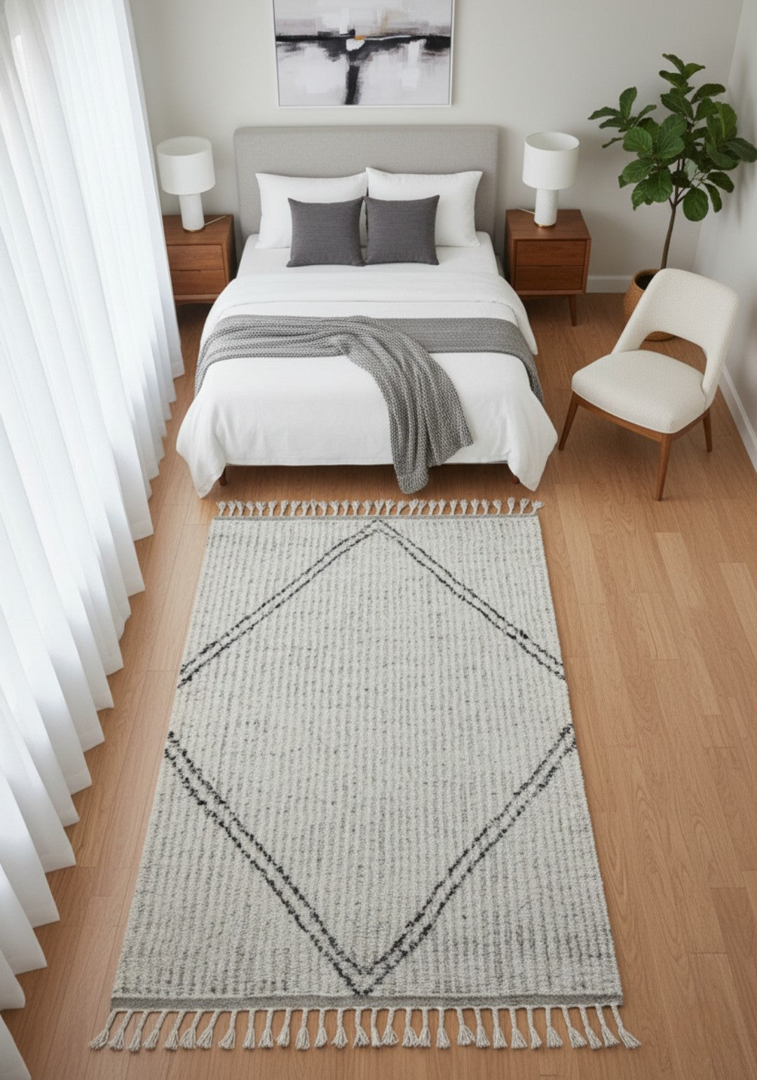 Hand Knotted Gray Ivory Black Modern Striped Rug - Hand Carved Texture 5.6x8