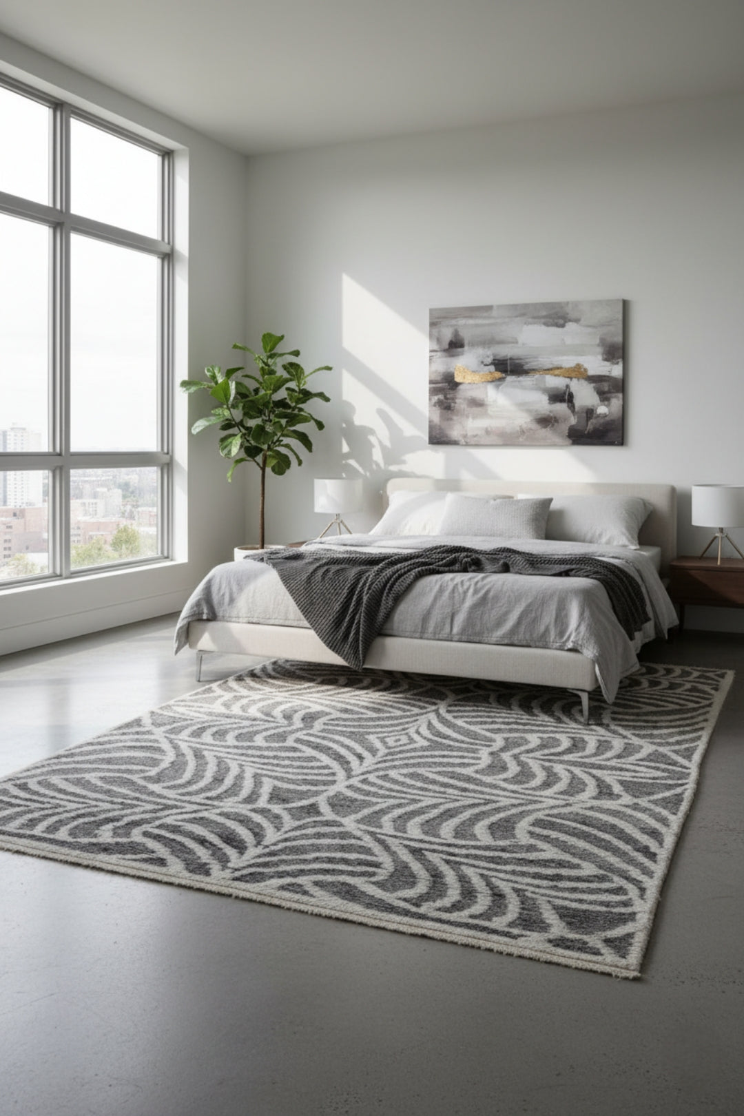 Hand Knotted Ivory Gray Modern Swirl Rug - Hand Carved Texture Area Rug 5.6x8