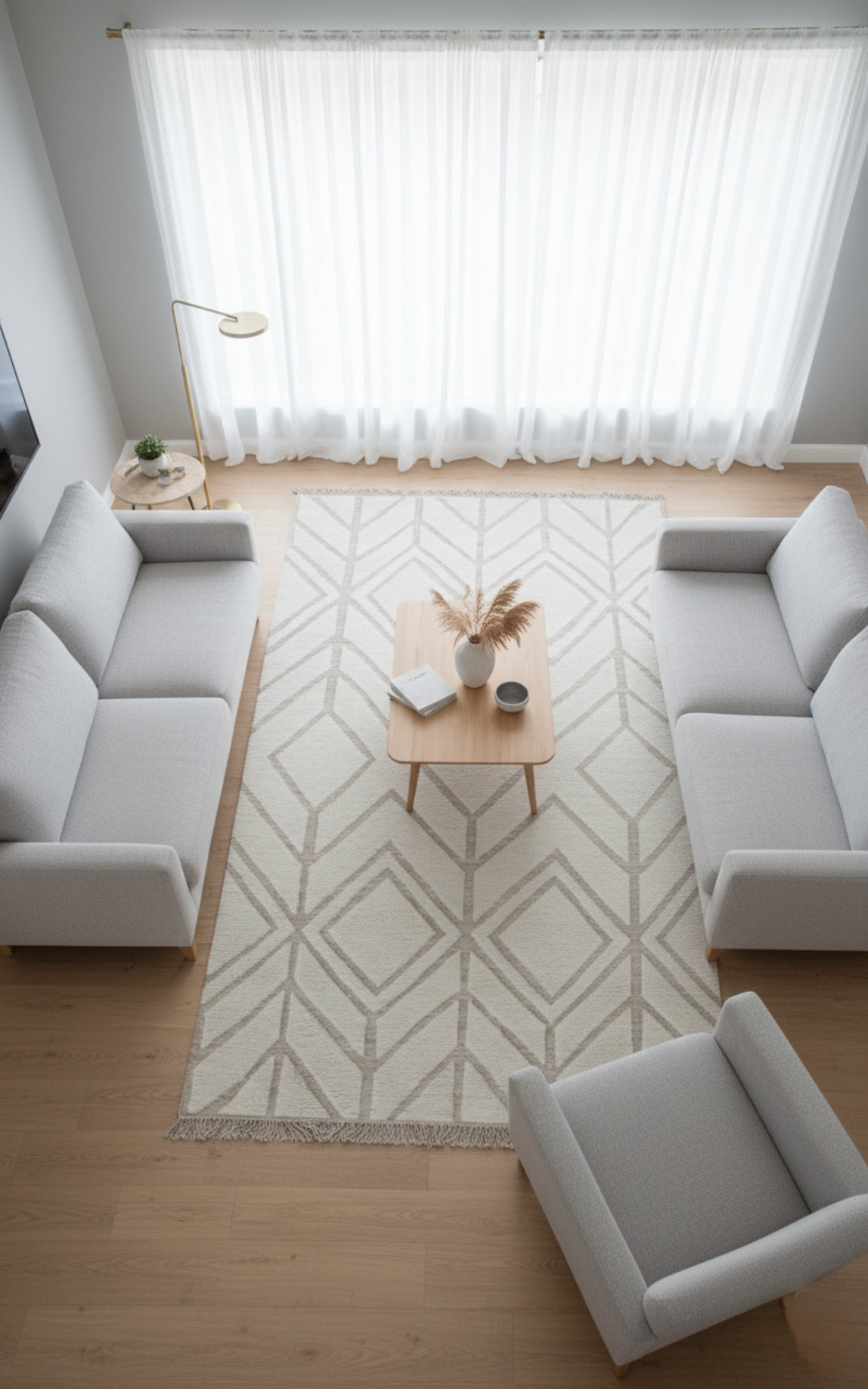 Hand Knotted Peach Ivory Geometric Rug - Hand Carved Texture 5x8 Feet