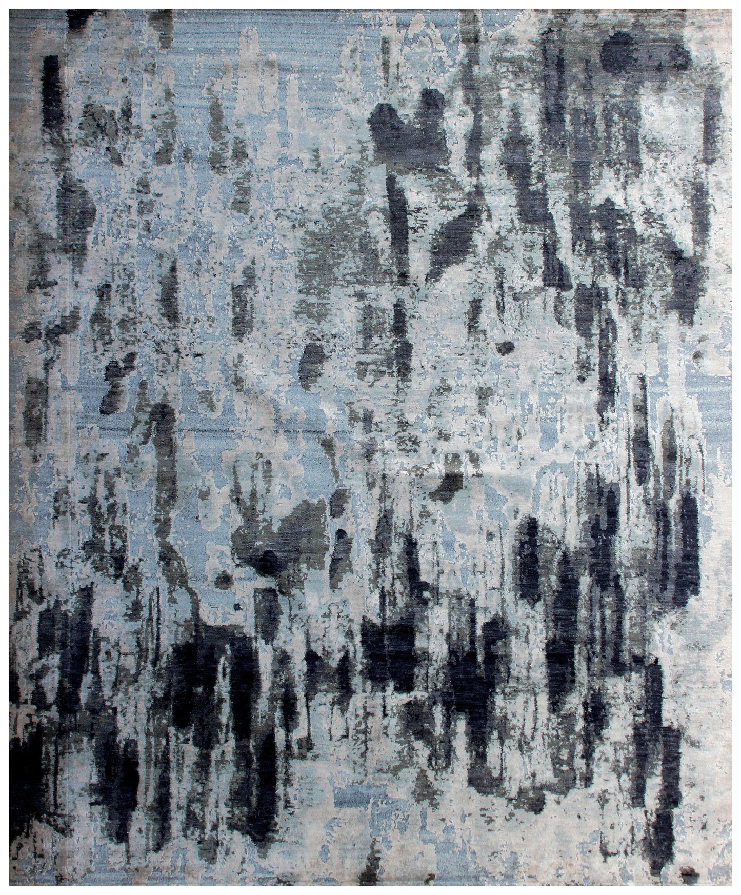Grey Blue Charcoal 8x10 Hand Knotted Wool Viscose Area Rug - Vintage Antique Abstract