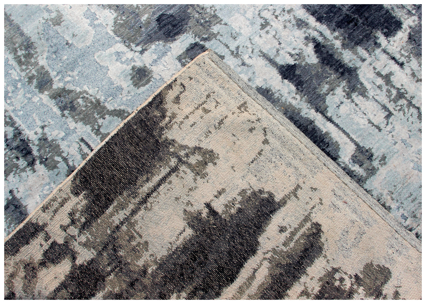 Grey Blue Charcoal 8x10 Hand Knotted Wool Viscose Area Rug - Vintage Antique Abstract