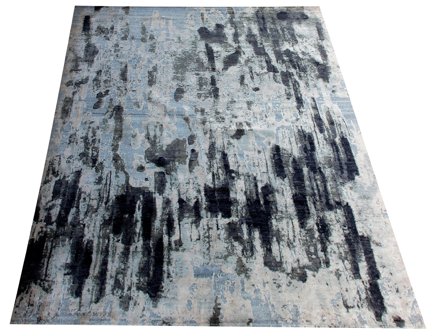Grey Blue Charcoal 8x10 Hand Knotted Wool Viscose Area Rug - Vintage Antique Abstract