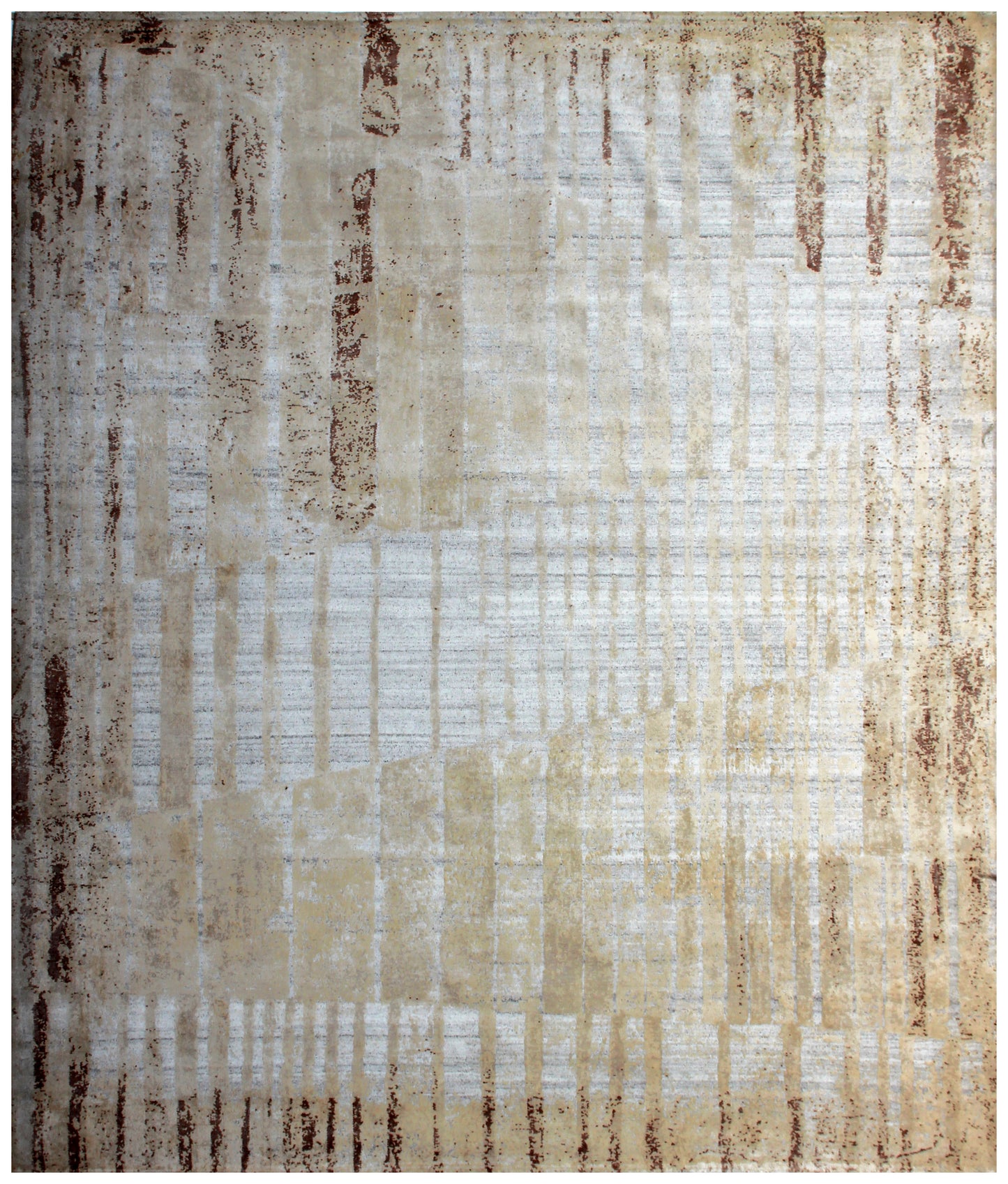 Ivory Cream Beige 7.6x10 Hand Knotted Wool Viscose Area Rug - Vintage Antique Abstract