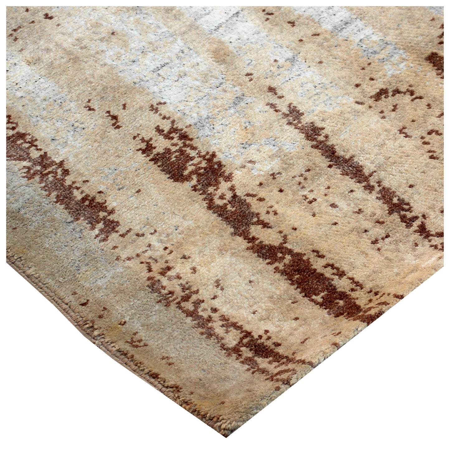 Ivory Cream Beige 7.6x10 Hand Knotted Wool Viscose Area Rug - Vintage Antique Abstract