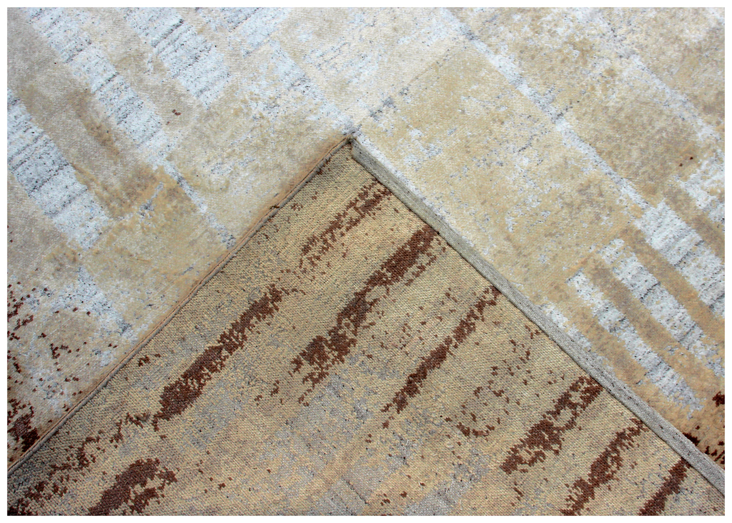 Ivory Cream Beige 7.6x10 Hand Knotted Wool Viscose Area Rug - Vintage Antique Abstract